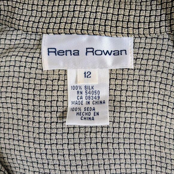 1990s Rena Rowan Silk Grid Blouse, Size 12 - Picture 6 of 7